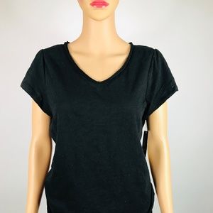 INC Int Concepts Womens Black V-Neck Tee K#25